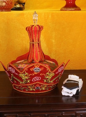 特价法师毗卢帽红色黄色毗卢帽 五佛冠法会主法帽子