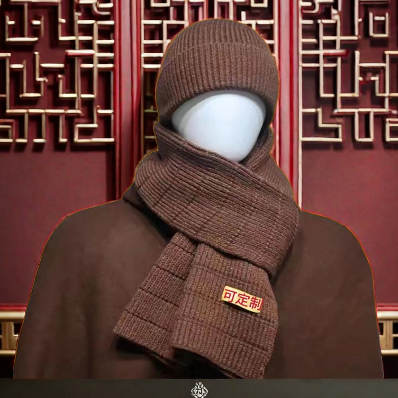特价僧帽针织毛线帽围巾加厚冬季保暖抗寒不起球和尚师父穿戴两件