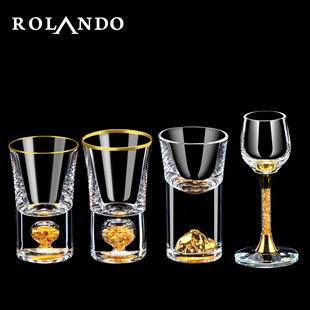 金箔白酒杯家用水晶玻璃酒杯具套装 小号一口杯二两子弹杯个人专用