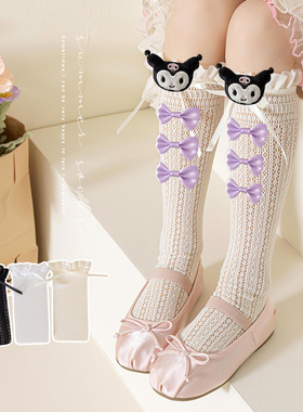 女童蕾丝蝴蝶结中筒袜夏季纯棉薄款小腿堆堆袜儿童可爱lolita童袜