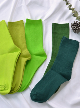 A CHIC牛油果绿色袜子韩版夏季纯棉堆堆袜荧光色基础百搭中筒女袜
