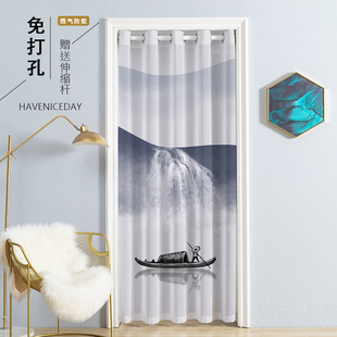 简约家用免打孔门帘雪纺纱帘夏季 中式 防蚊帘卧室客厅隔断纱网帘