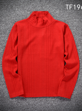 热情摇滚系列 意大利童装TO BE TOO 女童红色棉抽条打底高领T恤