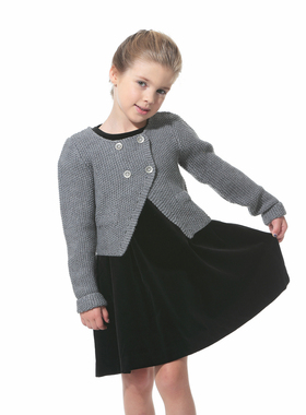 灰色百搭 意大利童装 羊毛混纺手工编织毛线女童小外套