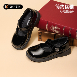 校园演出小黑鞋 卡特兔儿童皮鞋 英伦风舒适女童时尚 新款 2025秋季