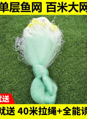 单层绿色丝渔网丝网鱼网沉网加重粗丝捕鱼网粘渔网沾网拉网白条具