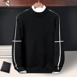 啄木鸟冬季加厚毛衣男士半高领羊毛衫青年修身保暖内搭针织打底衫