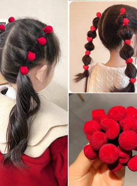 儿童皮筋小女孩新年发饰扎头发女童过年头饰头绳宝宝红色拇指发圈