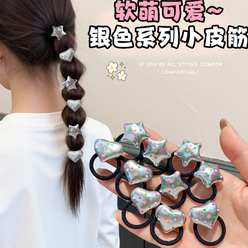 儿童发圈银色斑点皮筋女童发绳扎发头饰小女孩扎头发饰品2025新款
