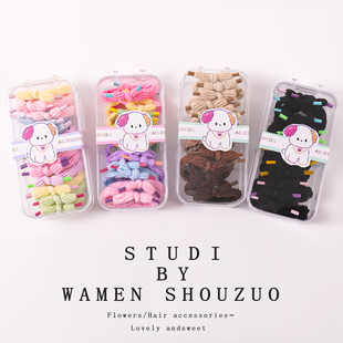 女儿童发圈糖果色小狗盒装皮筋女童扎发马尾高弹力耐用不伤发头绳