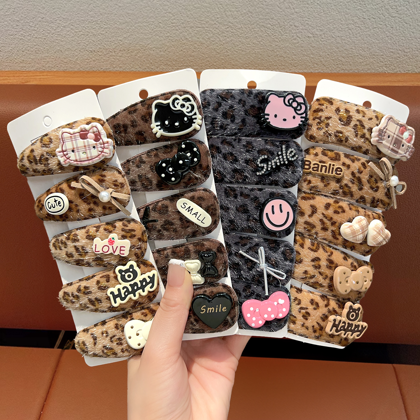 儿童发夹咖棕色KT猫头饰小女孩精致发卡不伤发宝宝前额刘海夹发饰