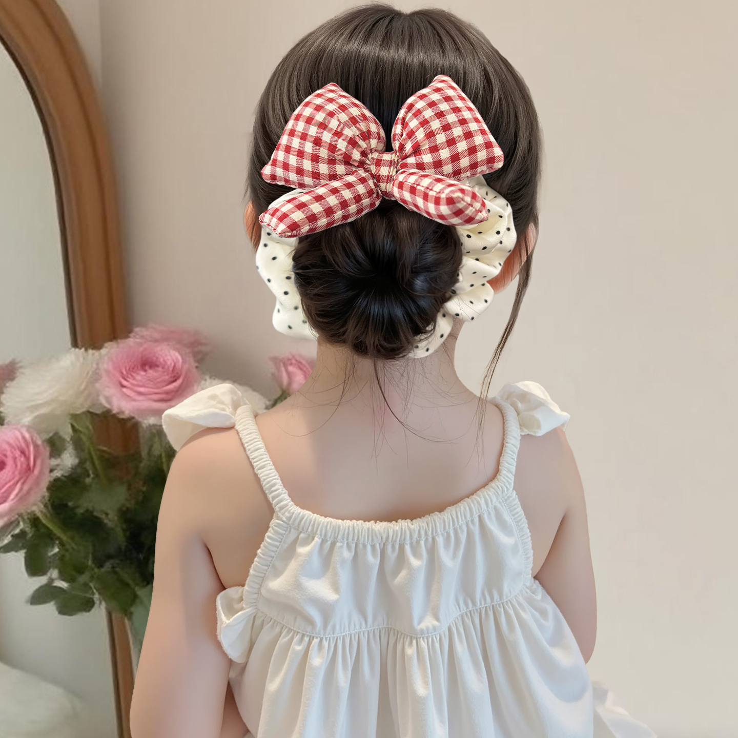 儿童大肠发圈甜美韩系格纹发饰女童宝宝扎发丸子头低马尾发圈头饰