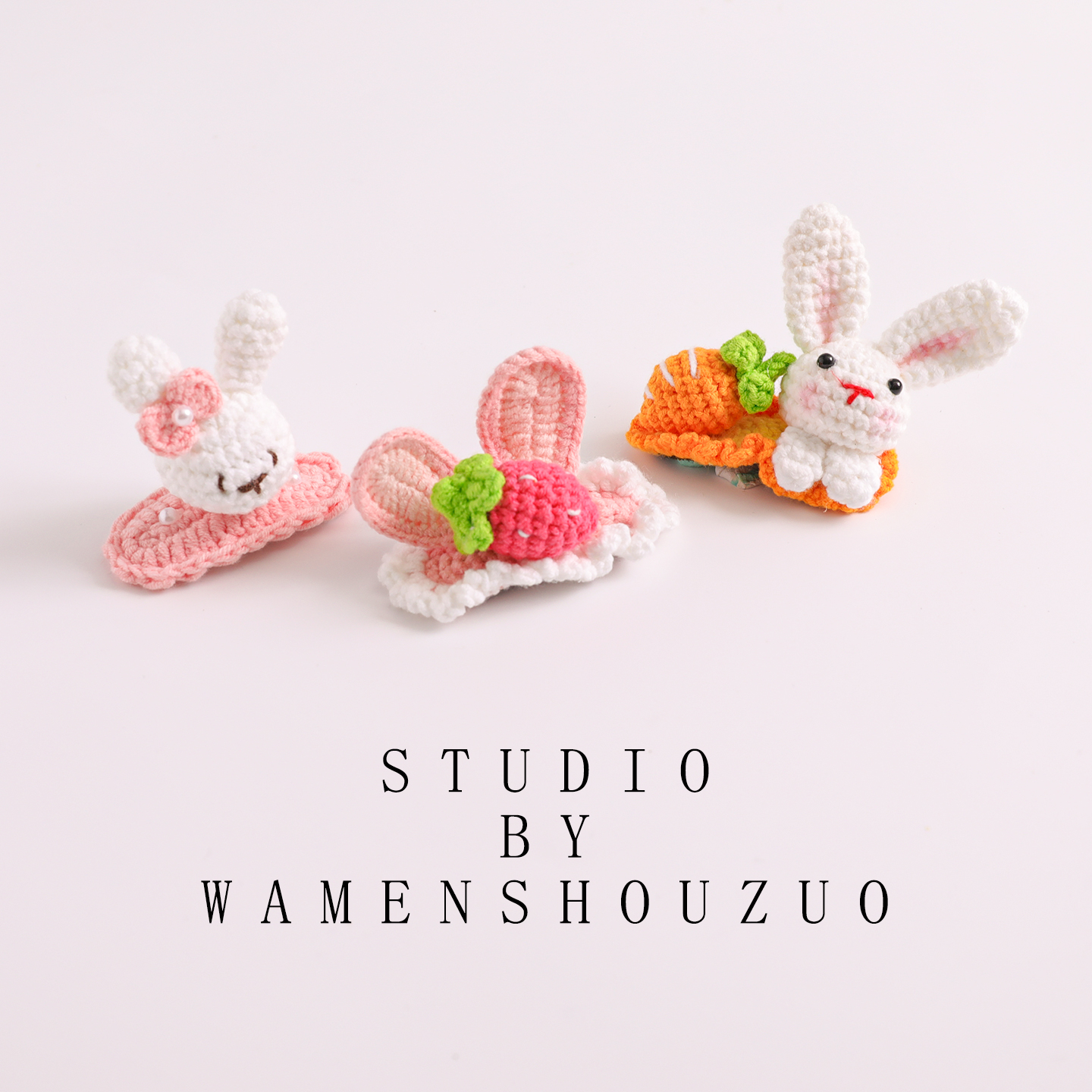 发夹儿童女可爱超萌针织兔子玩偶小女孩精致发夹刘海前额碎发头饰