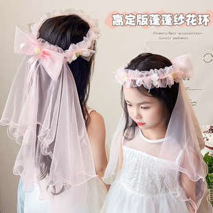 儿童花环头纱发箍蝴蝶结披纱发饰小女孩拍照甜美仙气头箍花朵头饰