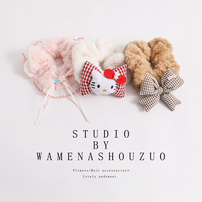 女儿童大肠发圈小号白色格纹女宝宝盘头发丸子头韩系高级感不伤发