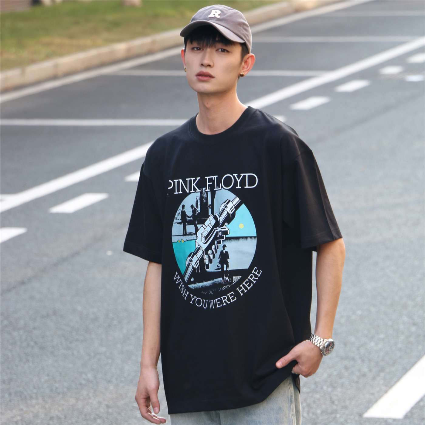 pink floyd wish you were here t恤摇滚乐队宽松款美式复古短袖