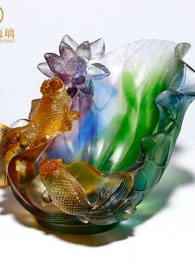 新款直销和和美美琉璃果盘家居客厅摆件装饰品创意工艺品送朋友新