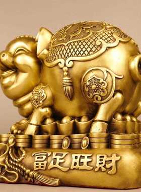 新款直销黄铜金猪存钱罐摆件能进能出福猪储钱罐家用办公室前台装