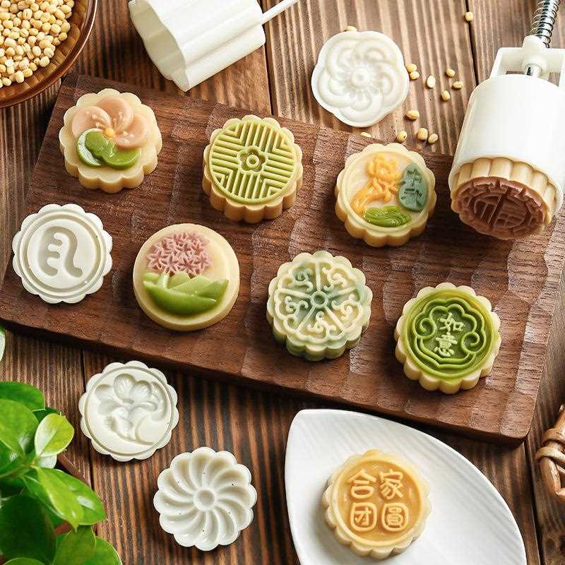 新款直销新款中秋冰皮月饼压花模具套装家用手压立体绿豆糕形状烘