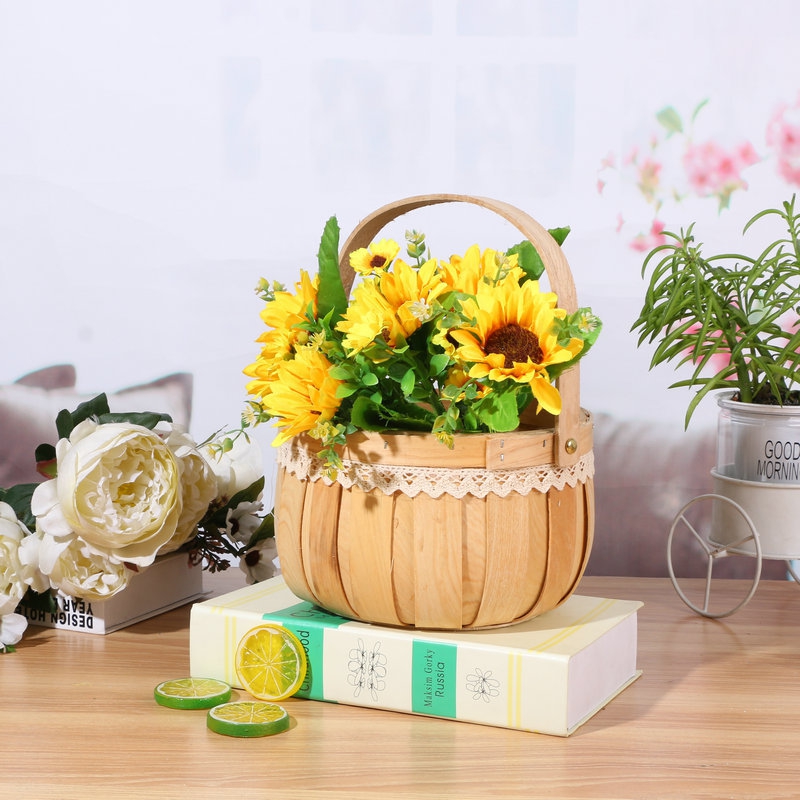 新款直销木片花篮 手工编织工艺品花篮多规格家居田园编织手提篮