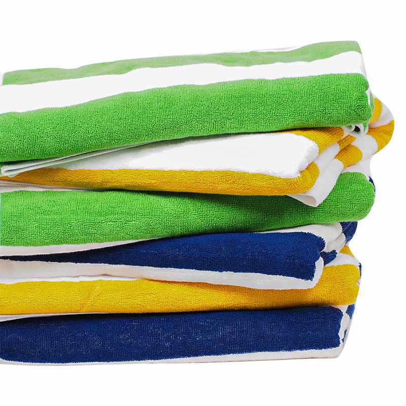 新款直销纯棉条纹沙滩巾 21支色织浴巾加大加厚吸水游泳浴巾毛巾