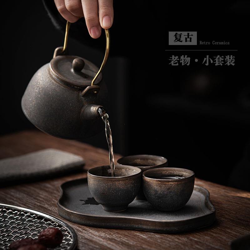 新款直销复古提梁壶茶具套装家用一壶二杯带茶盘快客杯酒店茶具用