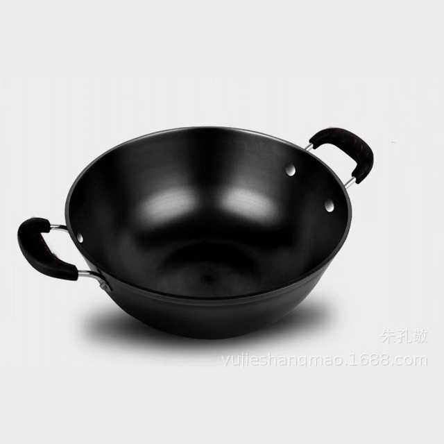 新款直销厂价传统老式双耳铁锅炒锅加厚加深无涂层仿铸铁真不锈炖