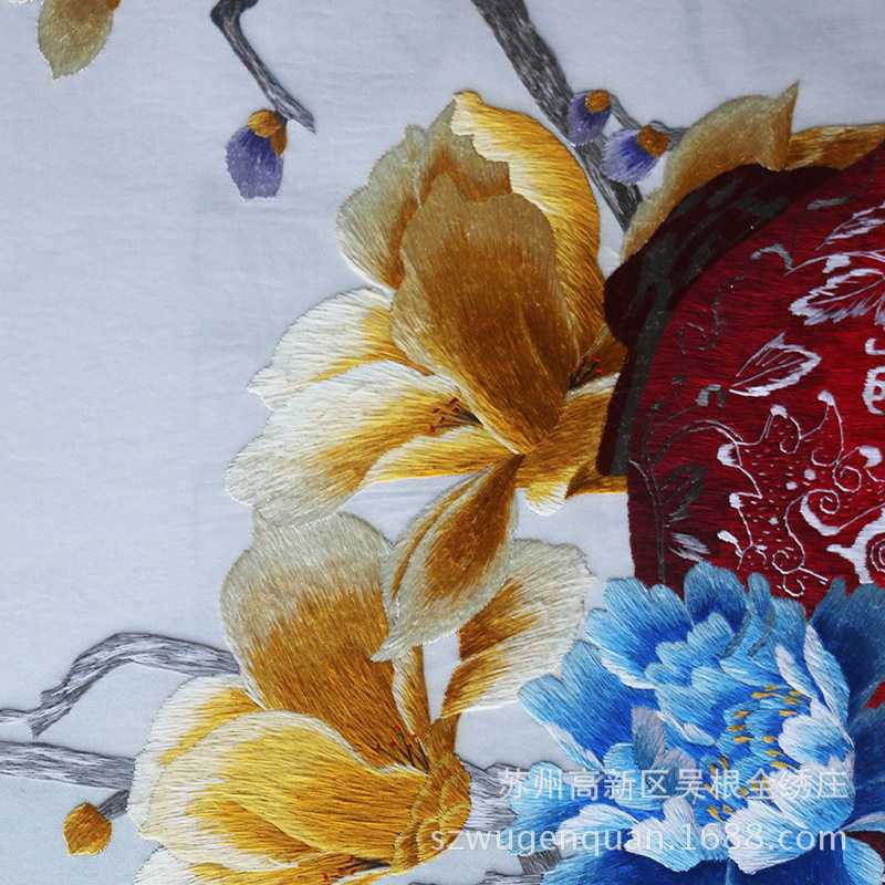 新款直销苏绣成品挂画客厅书房带框装饰画苏州手工刺绣画荷花三联图片