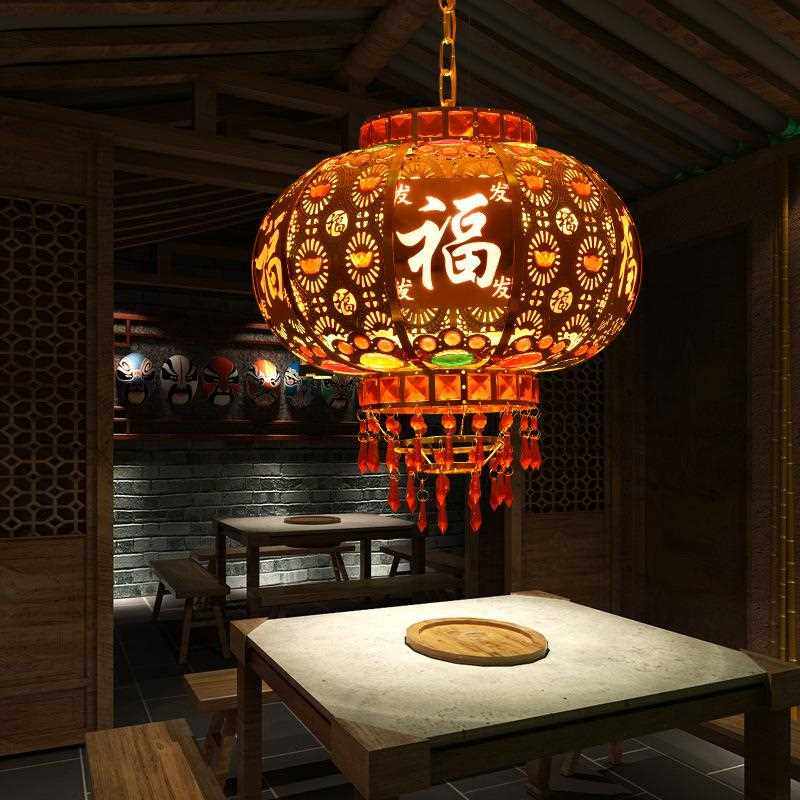 新款直销大红春节结婚水晶阳台大门口插电新款灯笼七彩乔迁旋转le