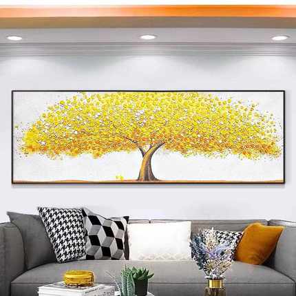 新款直销S1877 杨砂岩油画横款墙卧室餐厅挂画床头现代装饰画黄金