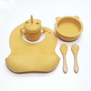 新款直销儿童硅胶餐具套餐婴幼儿学吃饭辅食碗宝宝吃饭叉勺套装强