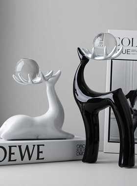 新款直销贝汉美中古黑白高级感水晶鹿摆件家居客厅桌面装饰品乔迁