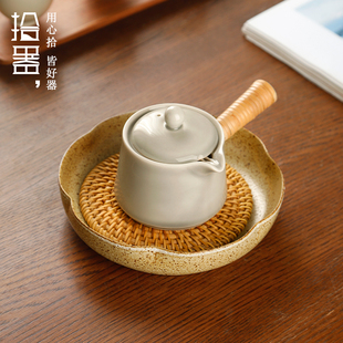 紫砂壶储水底座丝瓜络壶托茶壶垫 复古藤编壶承干泡台茶盘大号日式