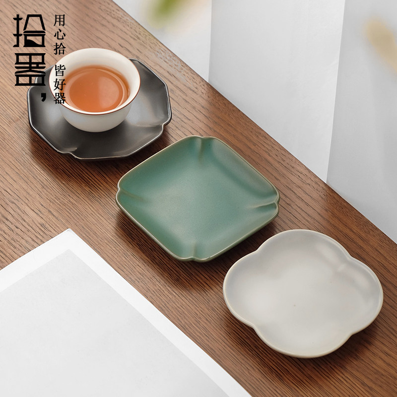 拾器汝窑陶瓷茶杯垫家用隔热杯托日式小餐垫功夫茶具配件茶道垫子