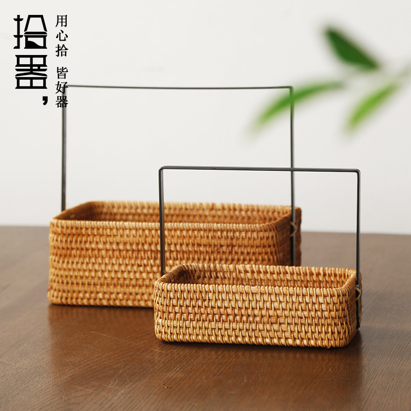 拾器丨藤编提篮 越南果篮竹篮子茶具收纳便携 手提筐铁艺野餐食盒