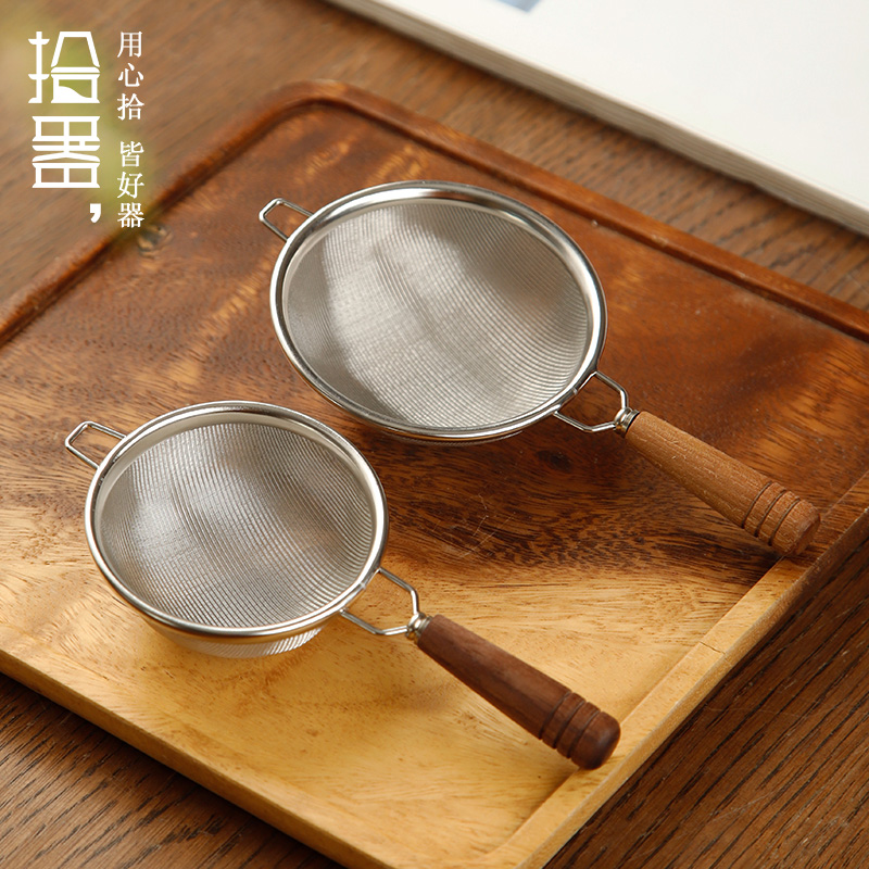 304不锈钢茶漏拾器胡桃木把