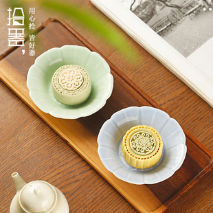 陶瓷茶点盘高脚盘中式复古点心盘围炉煮茶零食盘水果盘干果盘托盘