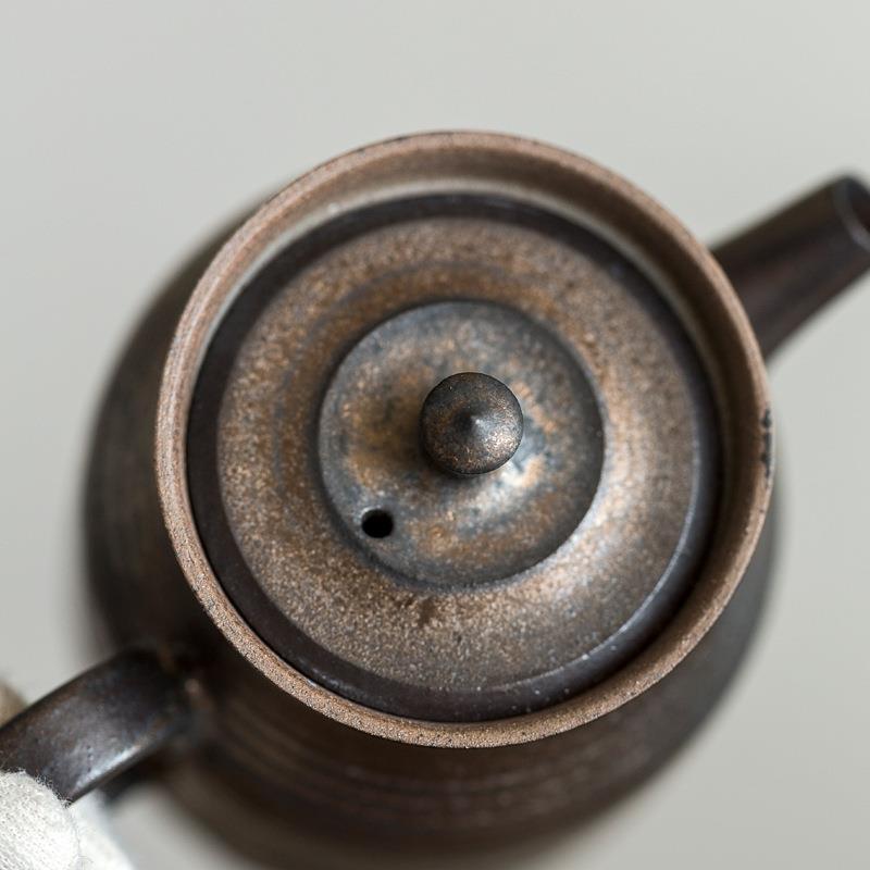 新款直销鎏金釉茶壶 手工铁锈釉茶壶陶瓷壶粗陶功夫茶具侧把壶茶