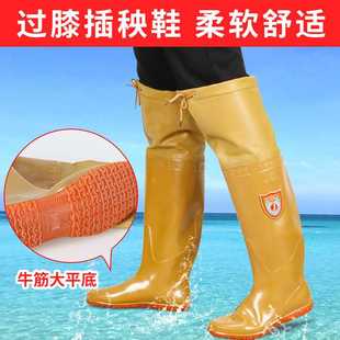 新款直销男女款过膝插秧靴加长水鞋农田栽秧鞋软底水田袜钓鱼捕鱼