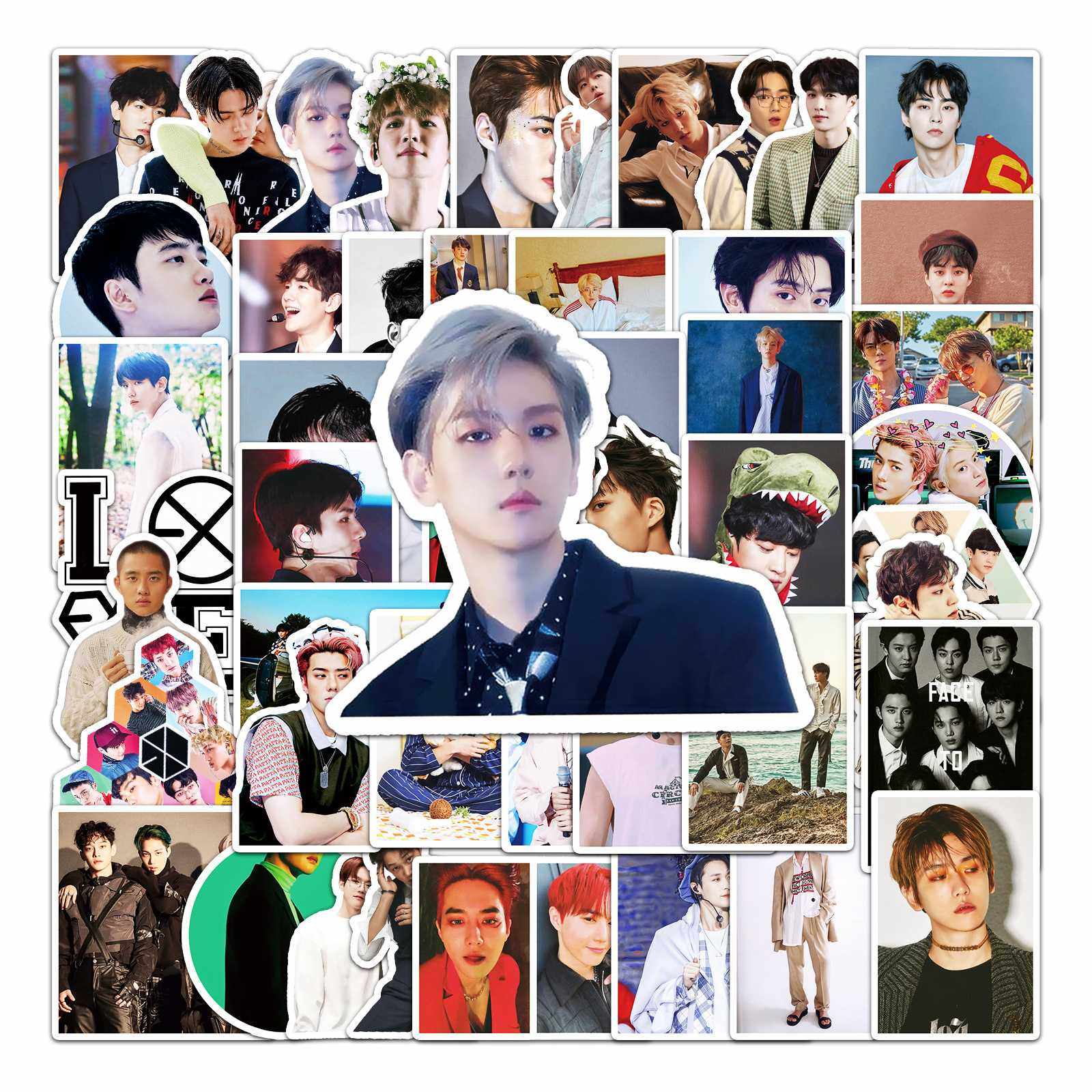 新款直销50张EXO男团卡通贴纸滑板车行李箱贴纸笔记本电脑汽车摩,3C数码配件,笔记本个性小贴纸,淘宝优惠券,粉丝福利购,淘宝优惠卷