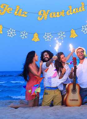 新款直销圣诞节日装饰拉旗铃铛雪花拉花feliz navidad场景布置拉