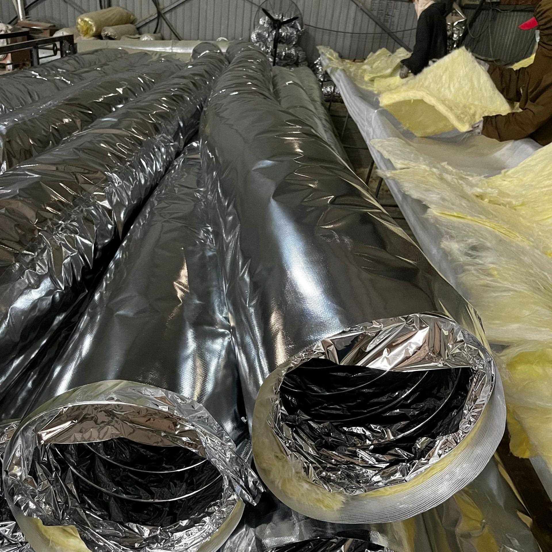 新款直销铝箔夹筋保温软管 中央空调管道通风玻纤布夹棉金属伸缩