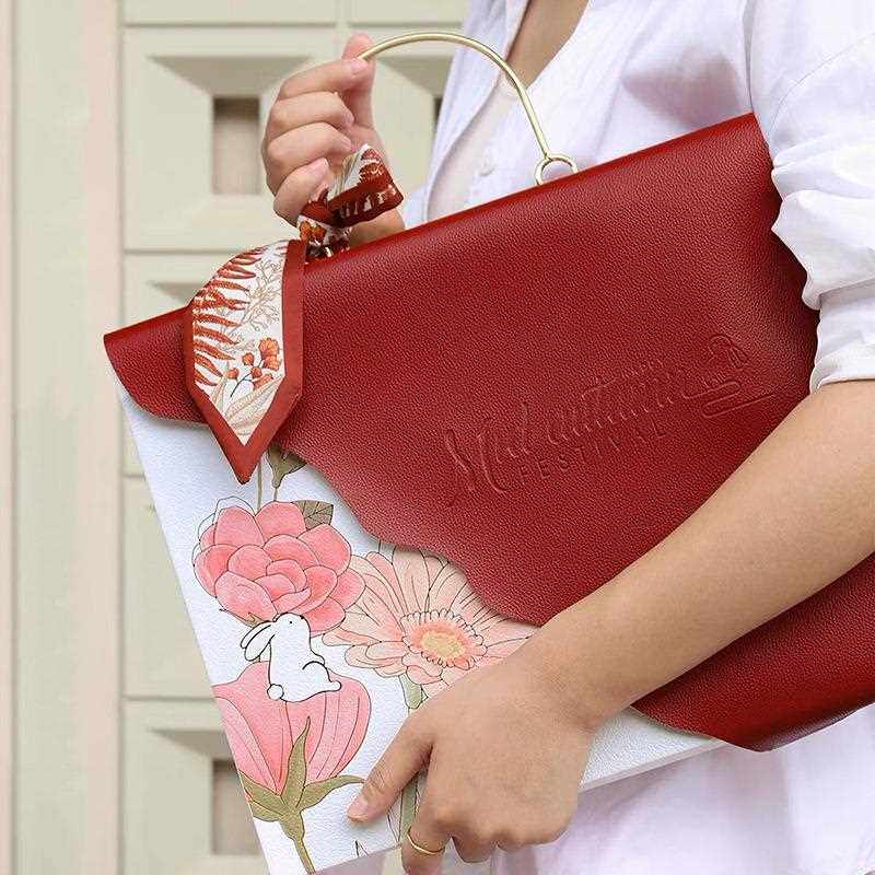 新款直销202年新款创意皮质商务送礼高档烫金硬盒红色中秋月饼礼