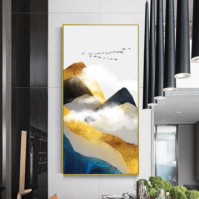 新款直销金箔山脉入户玄关装饰画新中式客厅过道楼梯挂画书房进门