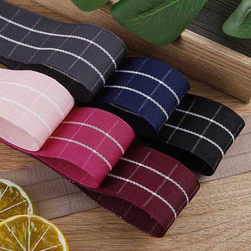 新款直销英伦风经纬白条格子织带蝴蝶结diy发饰材制服装儿童帽子