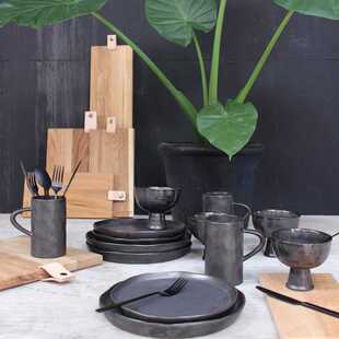 新款直销个性创意不规则陶瓷餐具家用冰淇淋水果沙拉碗黑色金属釉