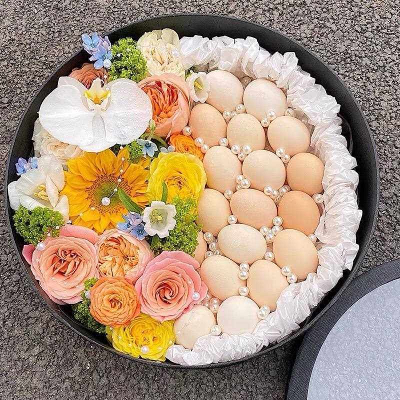 新款直销七夕情人节花盒透明开窗圆形水果盒玫瑰花束包装礼盒送长