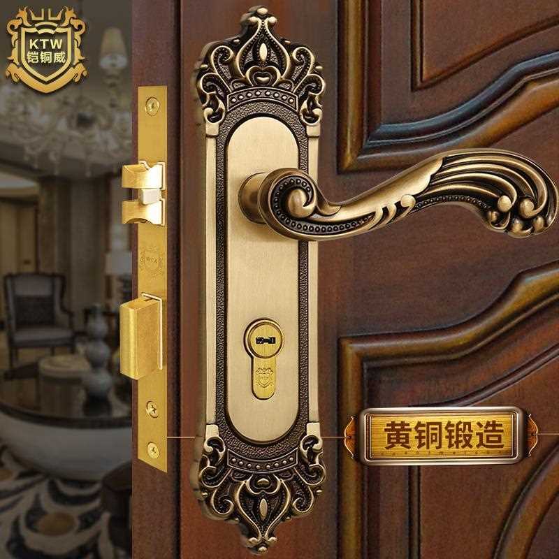 新款直销铠铜威铜欧式室内静音门锁三件套黄铜合页门吸咖啡色房门