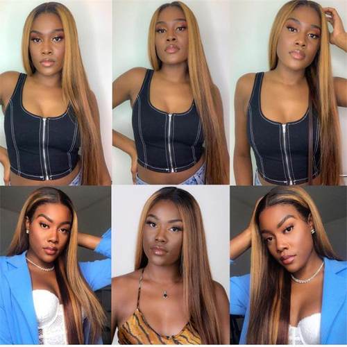 新款直销欧美假发女挑染中分长发wigs化纤渐变色齐腰长直发现货假