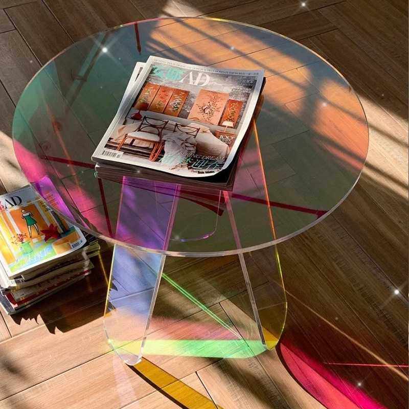 新款直销亚克力茶几边几彩虹炫彩玻璃圆桌diy家具网红桌摄影道具,住宅家具,玻璃餐桌,淘宝优惠券,粉丝福利购,淘宝优惠卷
